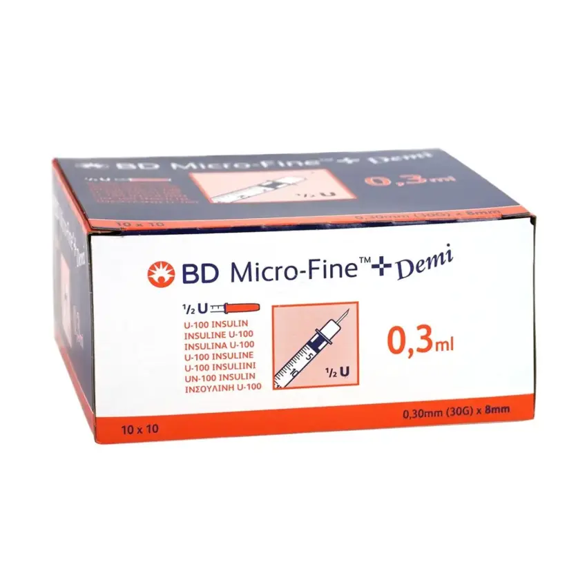 BD Microfine insulin syringe 0.3ml + needle 0.30x8mm U100 (box 100 pieces)