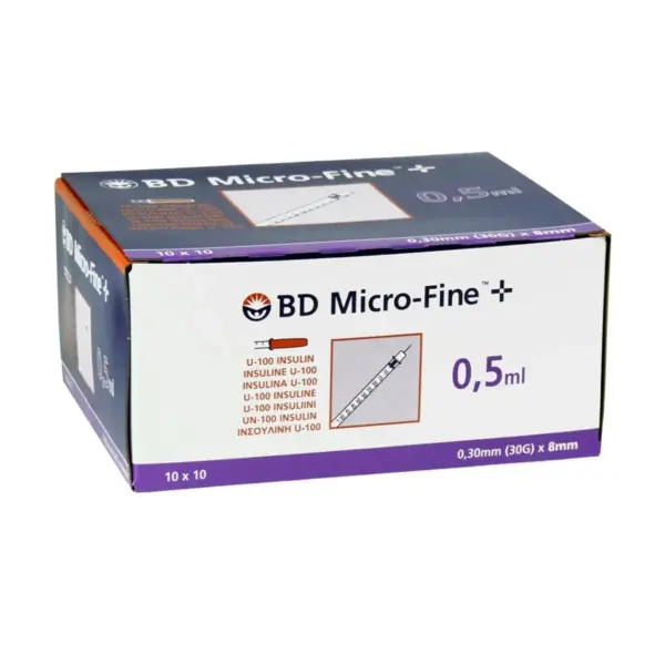 BD Microfine insulin syringe 0.5ml + needle 0.30x8mm U100 (box 100 pieces)