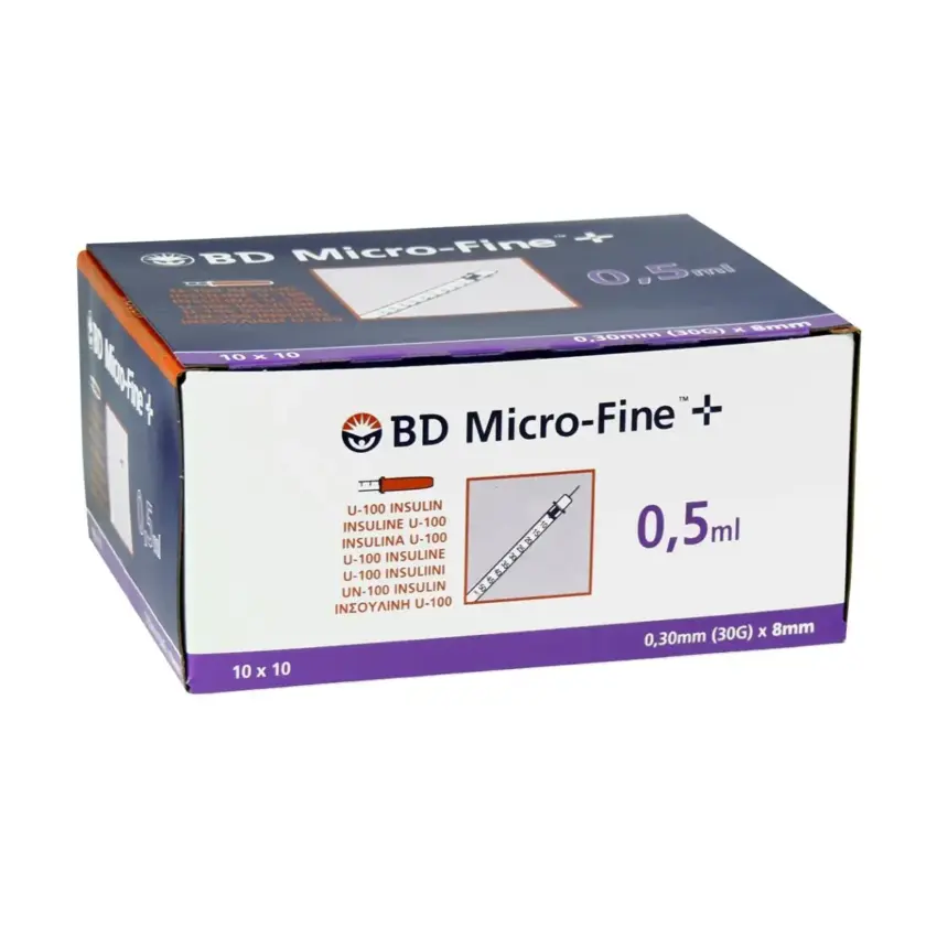 BD Microfine insulin syringe 0.5ml + needle 0.30x8mm U100 (box 100 pieces)